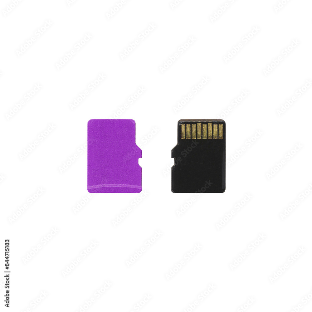 isolated mockup micro SD card with empty space for image and text, front and back sides, violet color isolated mockup micro SD card with empty space for image and text, front and back sides, violet color