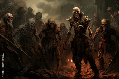 Digital artwork of a terrifying group of zombies advancing through a desolate landscape