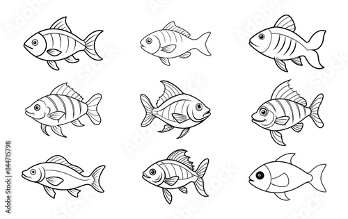 Collection of Fish Line Art