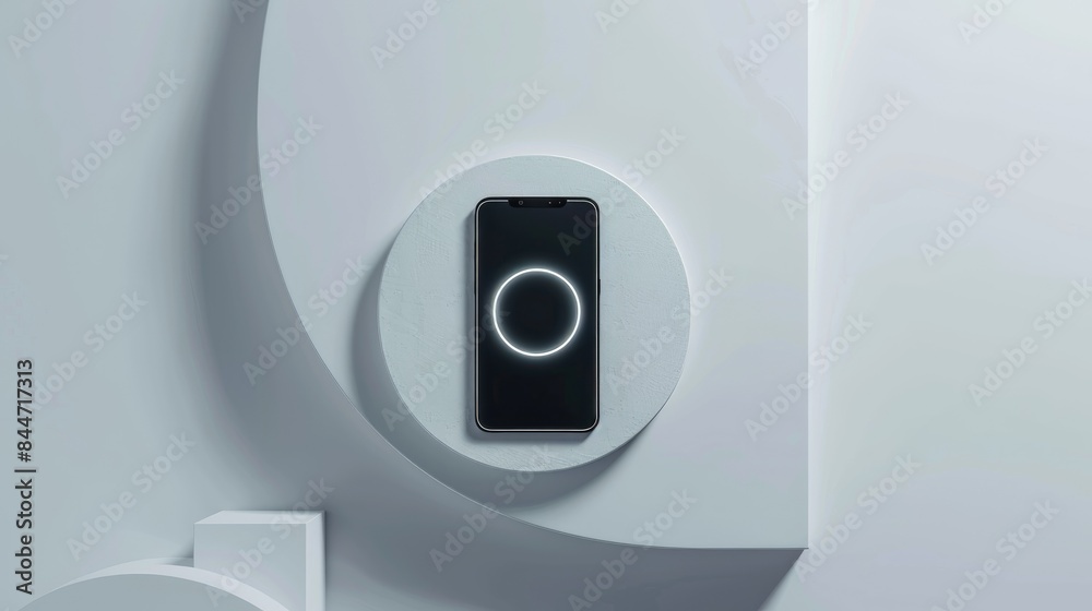 White background with smartphone and circle symbol White background with smartphone and circle symbol