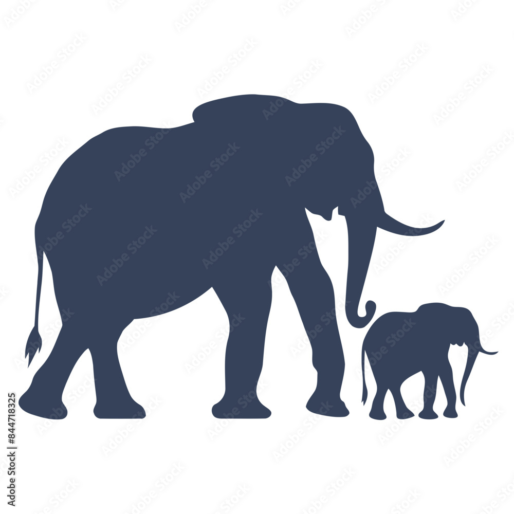 Fototapeta premium A mama elephant and a baby elephant walking together in a simple, minimalist style