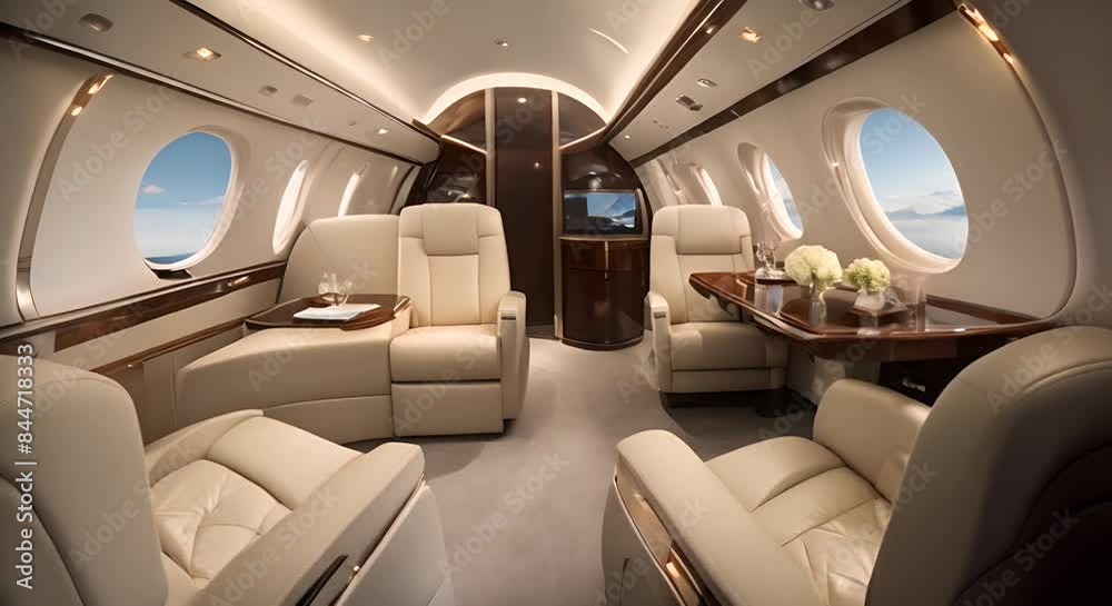 Luxury Private Jet Interior with Window View 4k Luxury Private Jet Interior with Window View 4k