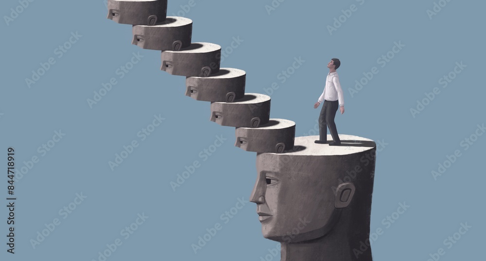 Brain, mind, success and philosophy concept art. surreal painting.