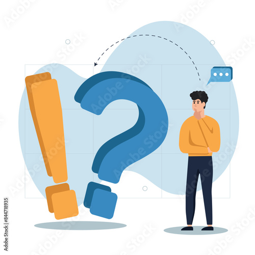 FAQ illustration concept. Characters use the FAQ section to get answers to their questions. Communicate with the FAQ chatbot. Questions and answers. Vector illustration.
