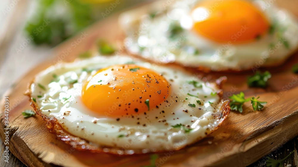 Depiction of perfectly cooked sunny side up eggs