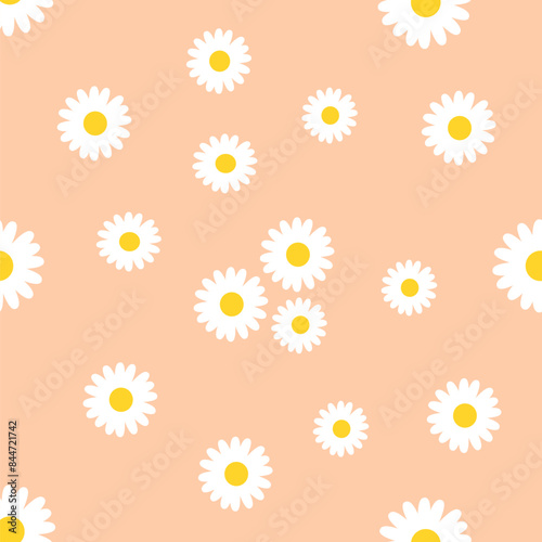 Bright yellow daisies display against a pastel orange background.