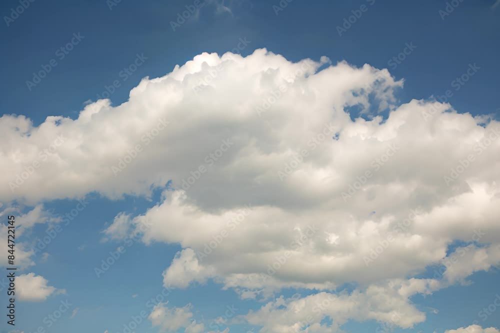 Fluffy white clouds peacefully float across a bright blue sky, creating an idyllic summer atmosphere. Enjoy the serene and tranquil feel of this beautiful scene outdoors Fluffy white clouds peacefully float across a bright blue sky, creating an idyllic summer atmosphere. Enjoy the serene and tranquil feel of this beautiful scene outdoors