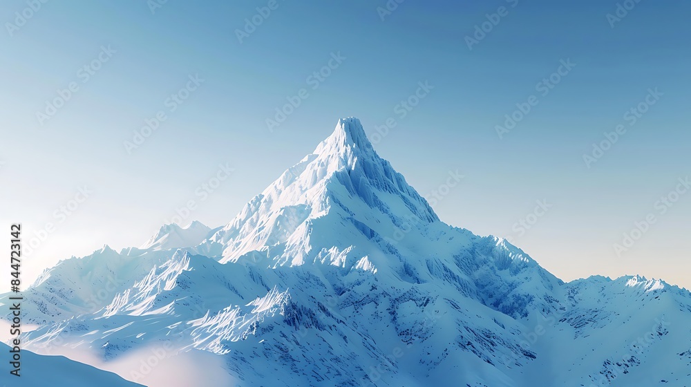 Majestic Mountain Peak A breathtaking view of a snow-capped mountain peak standing tall against a clear blue sky. The rugged terrain and pristine white snow create a stunning contrast.