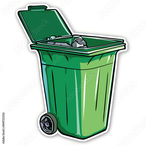 Sticker of Green Empty Trashbin with Open Lid