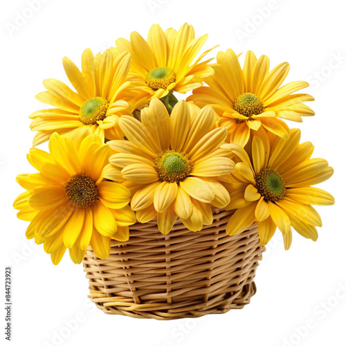 Yellow daisyes in a basket isolated on transparent background. photo