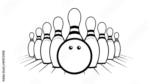 Bowling Pins and Ball Illustration, Line Drawing
