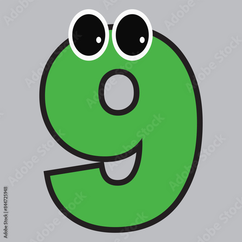 Number nine 9 Cartoon Character. Cute funny number nine character with white background. vector illustration