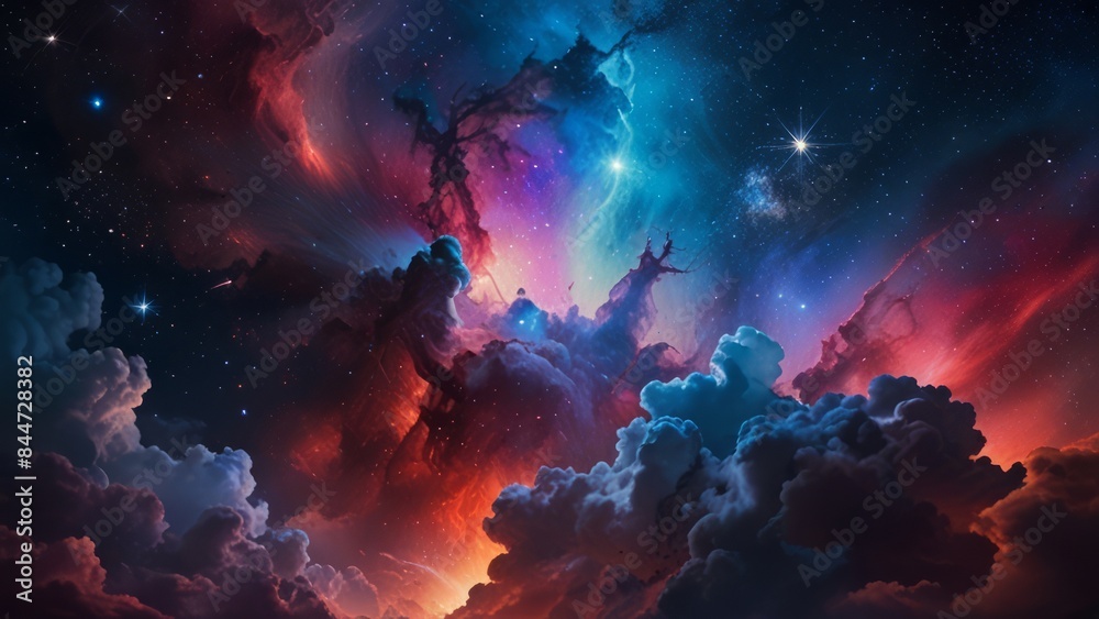 Fototapeta premium Beautiful nebulae and stars in the night sky. Supernova background wallpaper