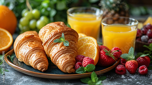 Breakfast served with coffee and orange juice  