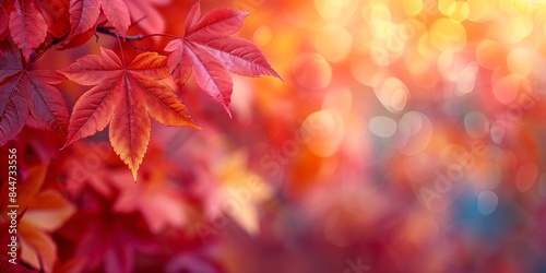 Vibrant Autumn Foliage Panoramic Background with Defocused Leaves