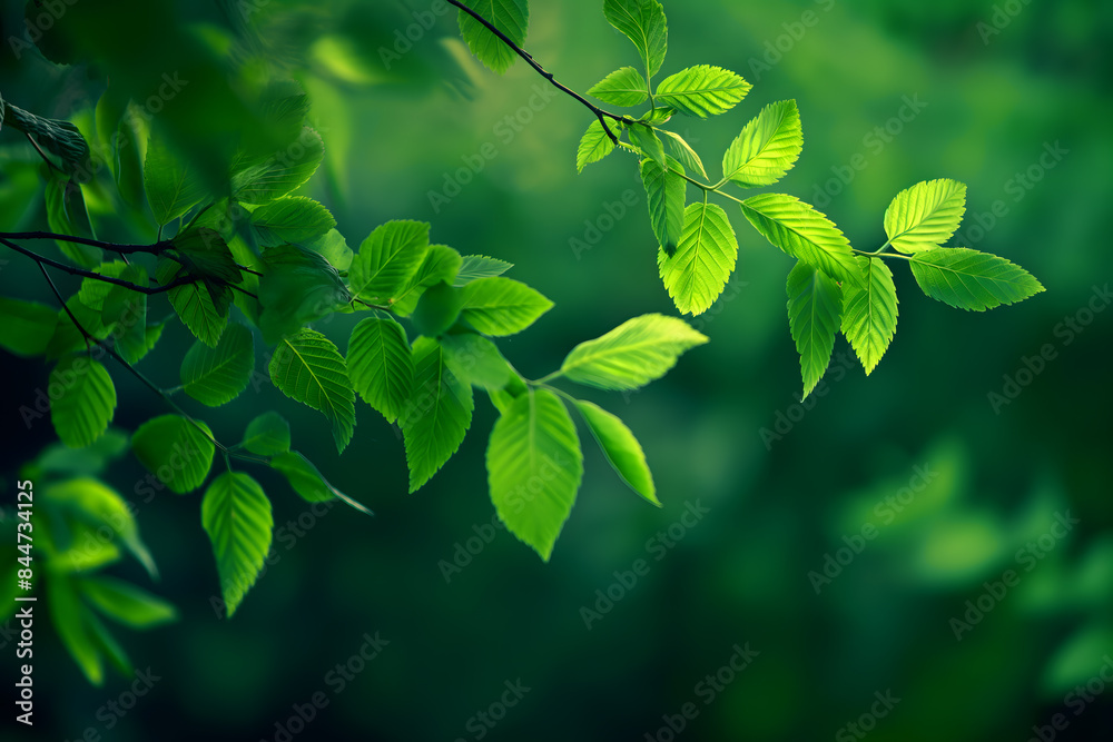Vibrant Green Leaves Flourishing on a Branch in Soft Light Vibrant Green Leaves Flourishing on a Branch in Soft Light