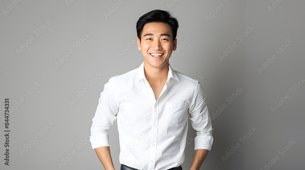 Confident Young Asian Man Smiling in White Dress Shirt Confident Young Asian Man Smiling in White Dress Shirt