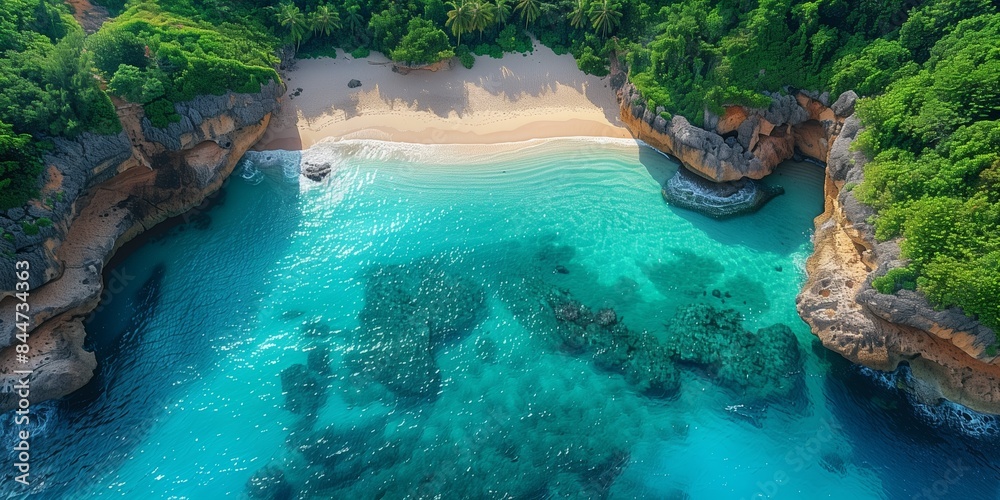 Secluded Paradise Bay Aerial Drone Photo of Exotic Turquoise Beach Secluded Paradise Bay Aerial Drone Photo of Exotic Turquoise Beach