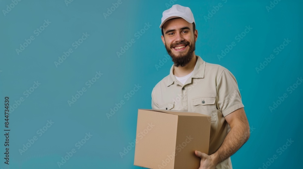 Smiling Delivery Man Holding a Package Smiling Delivery Man Holding a Package
