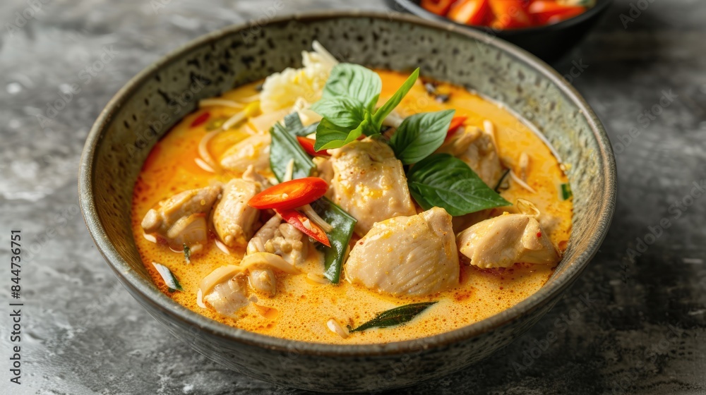 Thai yellow curry with chicken and vegetables in a bowl Thai yellow curry with chicken and vegetables in a bowl