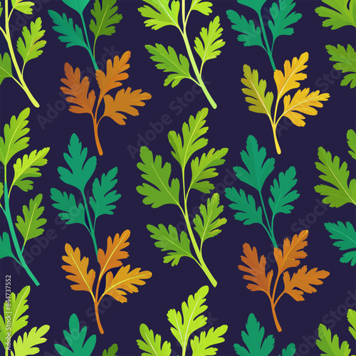 Seamless Pattern with Colorful Autumn Leaves on a Dark Background