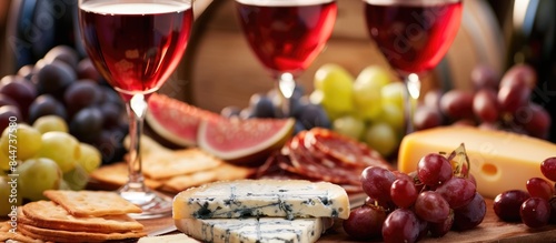 Wine and cheese offered for a casual gathering at a bar or restaurant. © Lasvu
