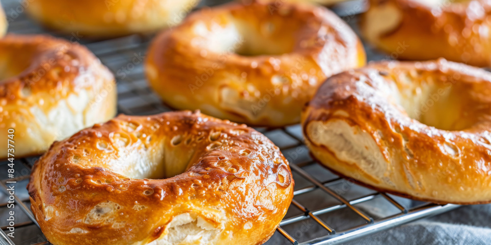 A batch of freshly baked sourdough bagels, golden brown and ready to be enjoyed with cream cheese A batch of freshly baked sourdough bagels, golden brown and ready to be enjoyed with cream cheese