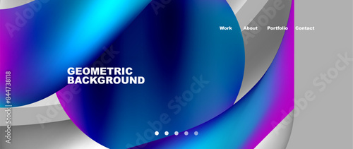 Web page design with geometric elements - circle and wave. Techno art concept. Vector Illustration For Wallpaper, Banner, Background, Card, Book Illustration, landing page