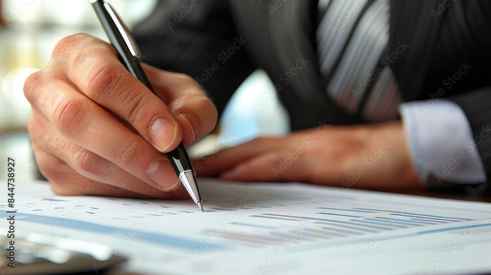 Close-up of businessman hand planning with a business plan and executive summary Close-up of businessman hand planning with a business plan and executive summary
