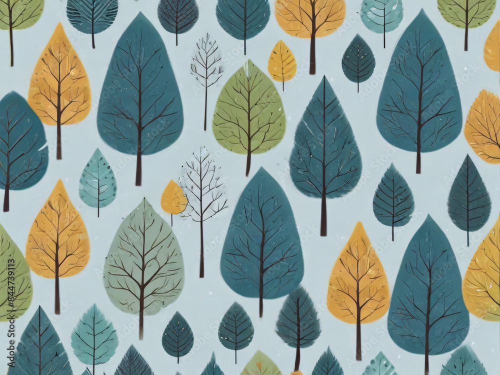Obraz premium Blue and white pattern forest trees in minimalism style illustration