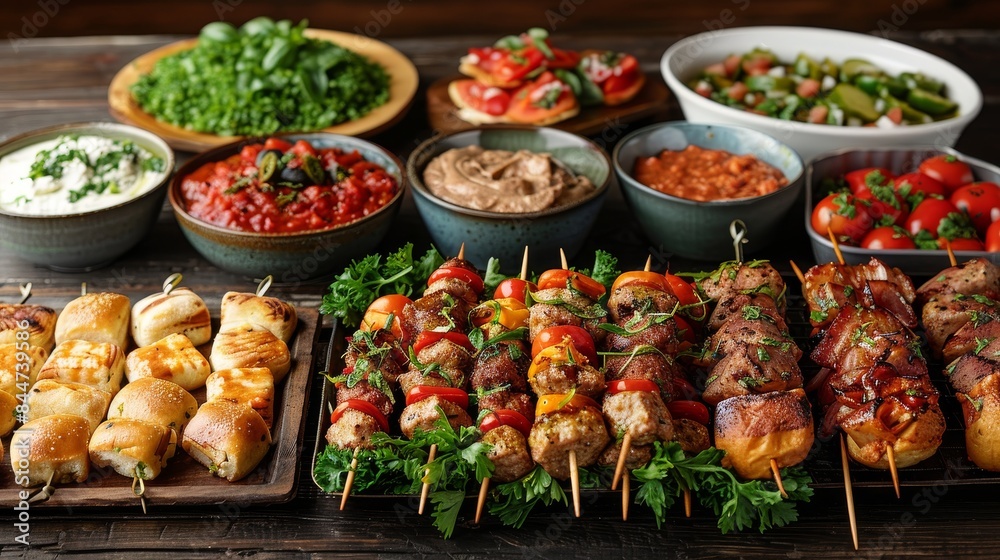 Appetizers at festive party, perfect for holiday food promotions and party menus Appetizers at festive party, perfect for holiday food promotions and party menus
