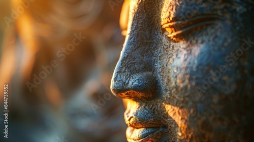Tranquil Meditation  Serene Face Illuminated by Soft Sunlight in Calming Atmosphere