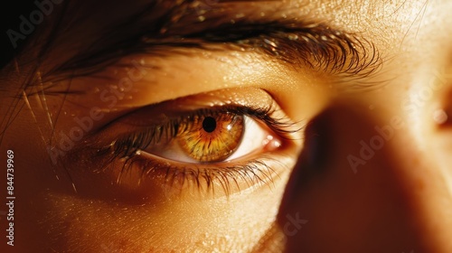 Serene Close-up of Eyes with Soft Lighting and Warm Tones, Detailed Texture and Calming Atmosphere