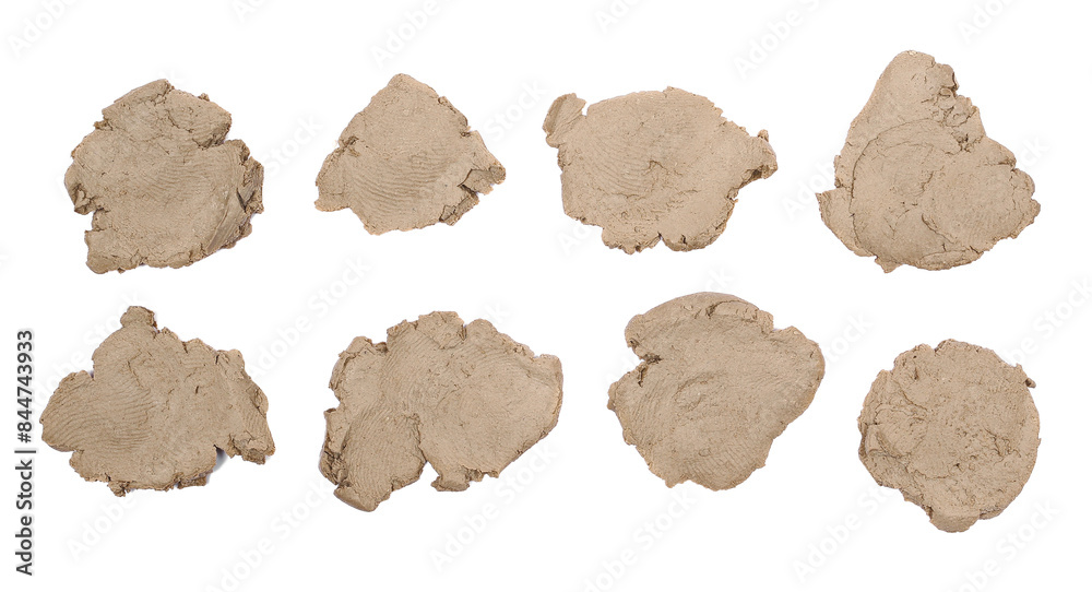 Set smeared clay isolated on whitebackground, clipping path Set smeared clay isolated on whitebackground, clipping path