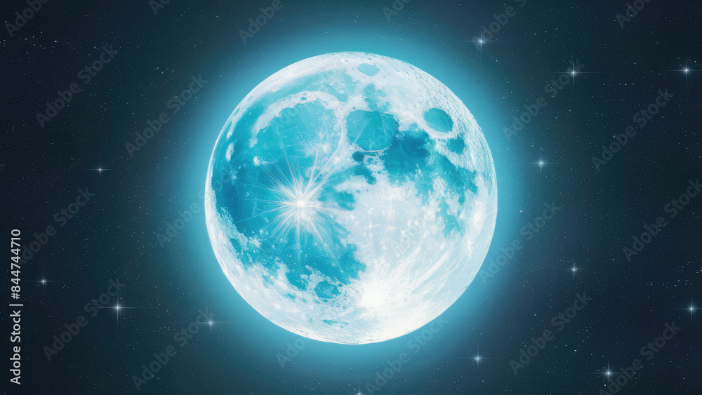 a full light blue moon in the night sky lots of shiny silver stars a full light blue moon in the night sky lots of shiny silver stars