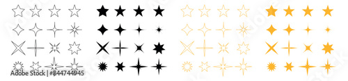 Stars collection vector set. Golden and Black stars collection isolated on transparent background.