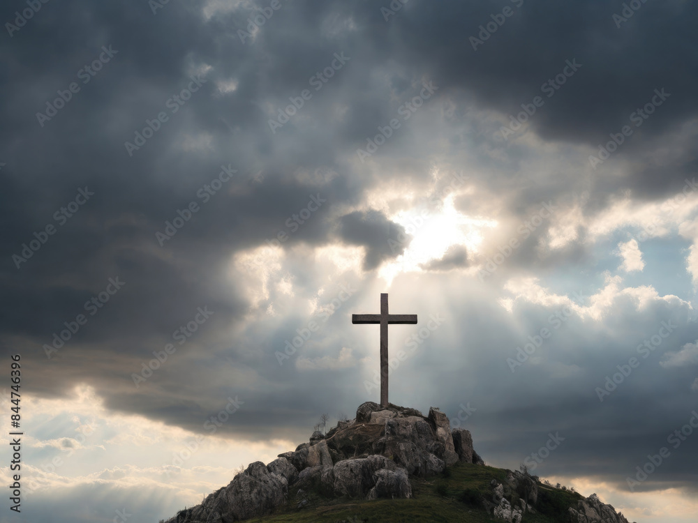 Cross on the top of the mountain with sunset background. holy Cross ...