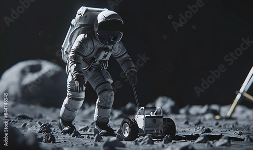 Astronaut on the moon. Science fiction art. Mixed media.Astronaut floating in space, Spaceman flying in outer space with planets around him,
