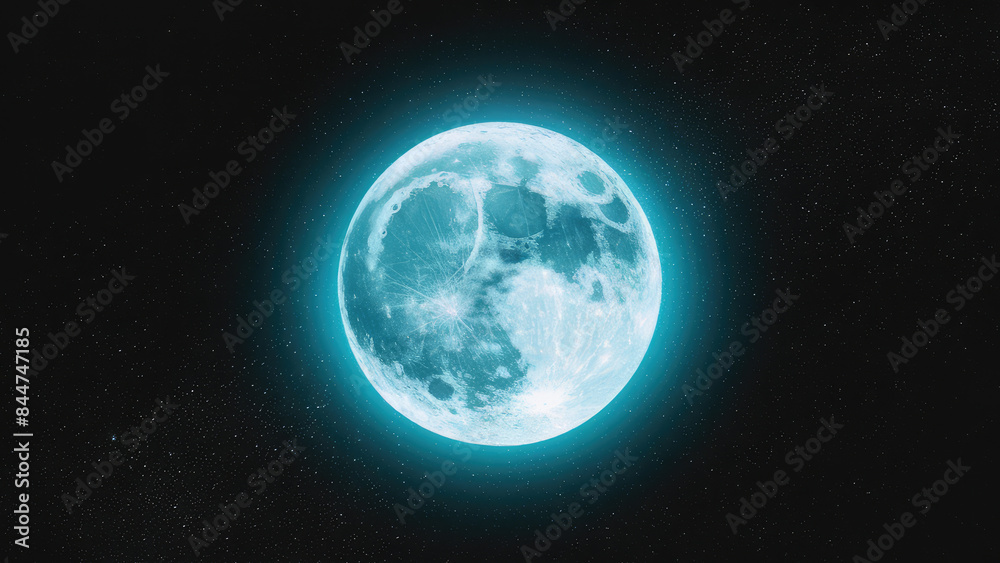 Fototapeta premium a full light blue moon in the night sky lots of shiny silver stars