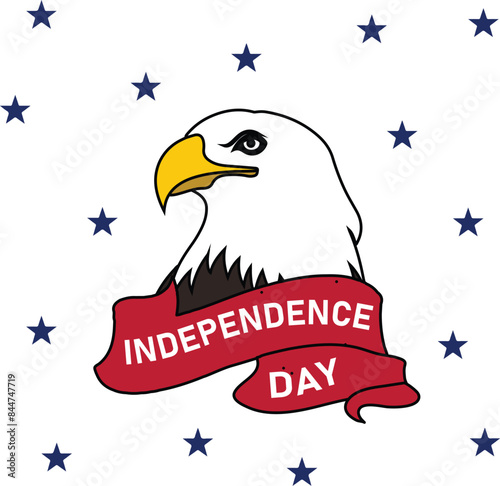 4th July Independence day US a white background with a eagle and a red scarf with blue stars