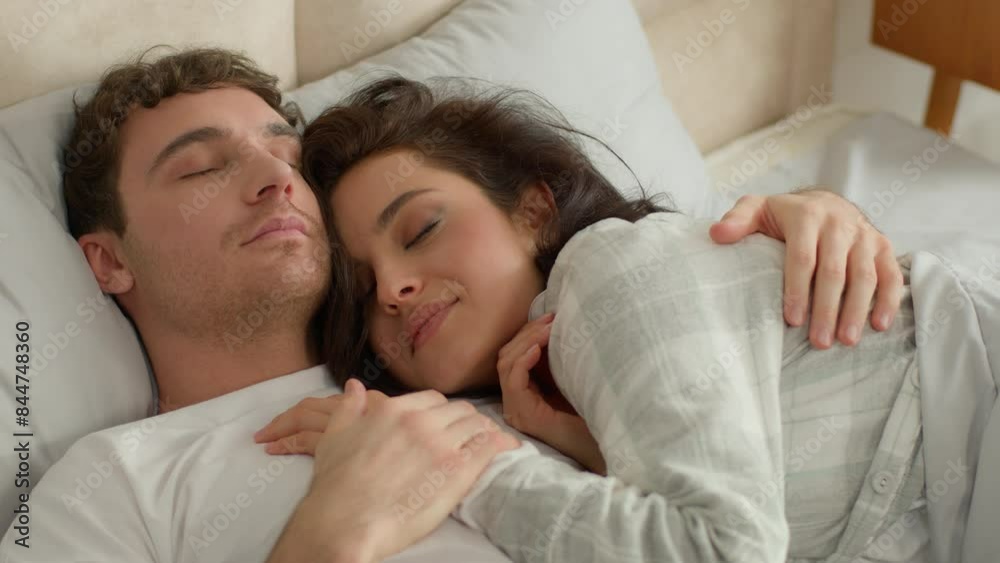 Man woman couple lying together on bed bedroom sleeping home comfortable cozy hugging eyes closed slumber nap relaxing rest daydream sweetheart honeymoon affectionate tenderness cuddle beloved embrace Man woman couple lying together on bed bedroom sleeping home comfortable cozy hugging eyes closed slumber nap relaxing rest daydream sweetheart honeymoon affectionate tenderness cuddle beloved embrace
