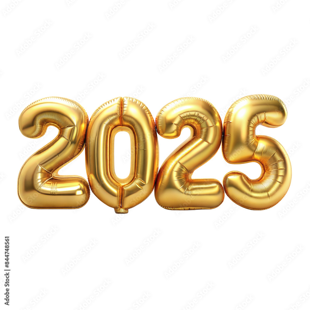 Golden 2025 balloon numbers on transparent background Golden 2025 balloon numbers on transparent background