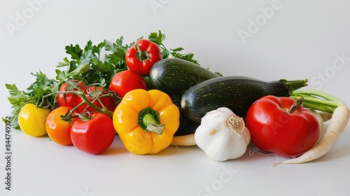 Fresh and vibrant veggies with paprika on a white backdrop