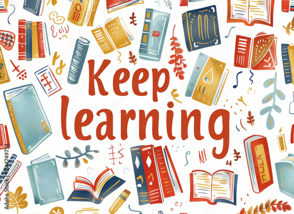 Keep learning education background. Colorful illustration with books ...