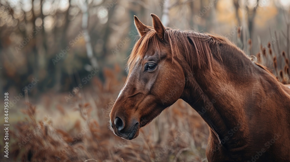 Fototapeta premium A horse in its natural environment A portrait of a brown horse outdoors