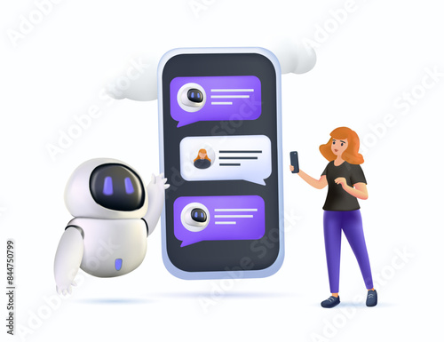 3D Chatbot virtual assistant abstract concept vector illustration. Artificial intelligence, online smart robot, device conversation, media dialog, system project, technology, web software app abstract