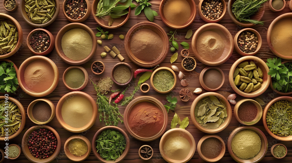 A table full of different spices and herbs A table full of different spices and herbs