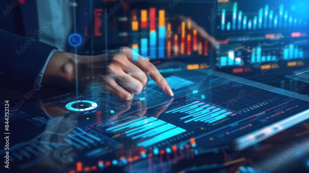 analysis working with the latest financial results. Analysis of sales forecast graphs, financial accounting with hand writing Abstract digital effect for background analysis working with the latest financial results. Analysis of sales forecast graphs, financial accounting with hand writing Abstract digital effect for background