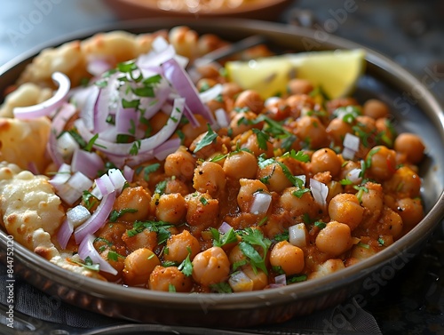 Mouthwatering Chole Bhature Dish with Spicy Chickpea Curry and Crisp Fried Flatbread