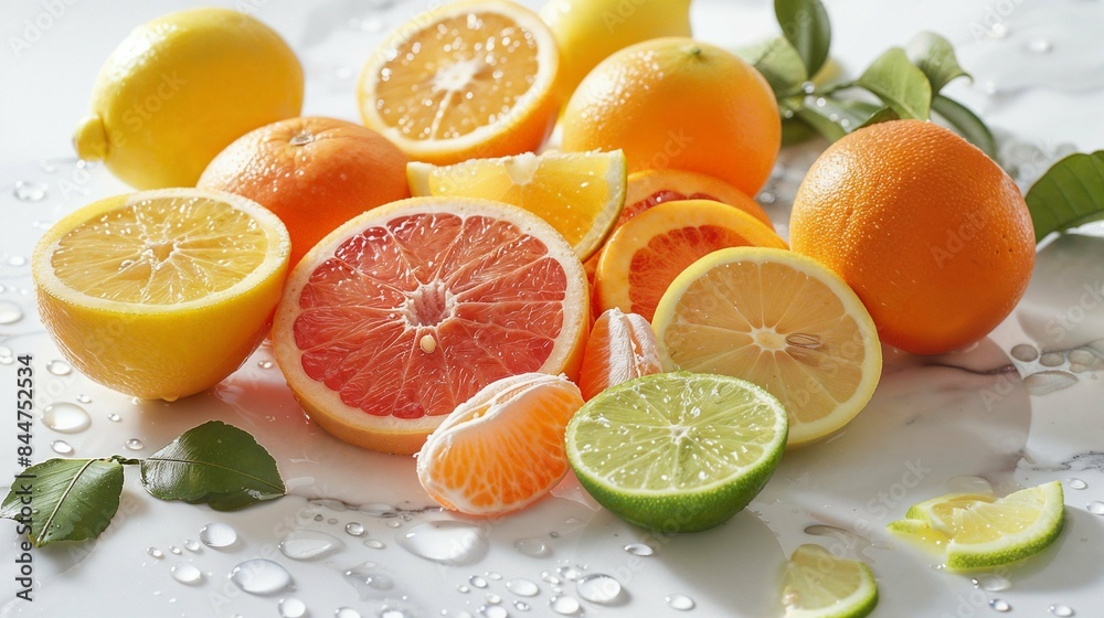Fototapeta premium Assorted Citrus Fruits with Water Droplets